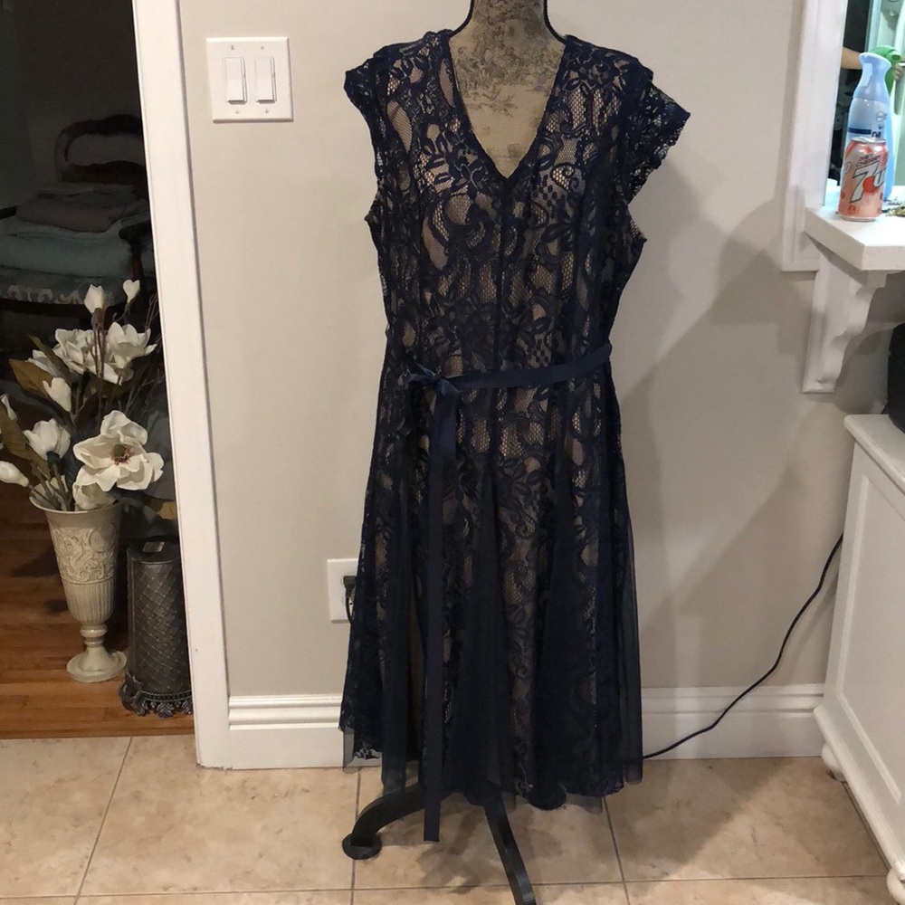 Navy blue Lacey dress with nude color liner